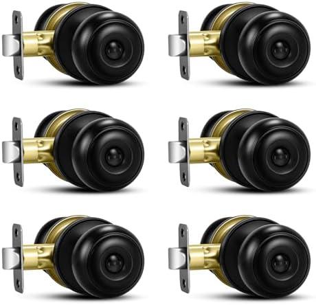 Plustool 6 Pack Matte Black Door Knobs, Privacy Door Knob with Lock, Interior Doorknobs with Round Ball, Keyless Door Lockset for Bedrooms Bathrooms
