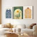 Mystical Sun and Moon Wall Art Vintage Botanical Flower Wall Decor Tarot Lily of the Valley Poster Canvas Prints Spiritual Astrology Artwork for Bedroom Living Room Framed 12x16 inch