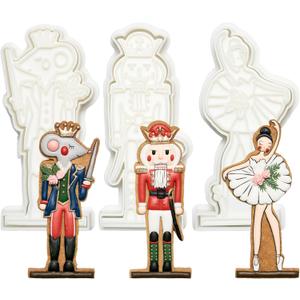 Flycalf Nutcracker Cookie Cutters Set of 3 Christmas with 3D Stamper Holiday Baking Accessories Cutter Molds Gifts for Kids Decorative Party 3.5" Kitchen Cake Supplies