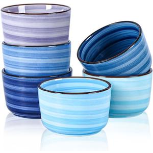 Selamica Ramekins 4 OZ Oven Safe for Creme Brulee, Porcelain Custard Cups Ramekins for Baking, Mini Souffle Dishes, Dipping Sauce Bowls, Set of 6, Gradient Blue