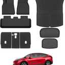 Floor Mats for 2021-2024 Tesla Model Y, 9PCS All Weather Full Set Cargo Liners Accessories, 3D TPE Odorless Trunk Frunk Rear Well Mats Custom for 5-Seater(Not Fit 7Seat & 2025 Juniper)