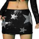 WDIRARA Women's Sparkly Sequin Bodycon Mini Skirt Low Rise Star Graphic Party Club Rave Skirts (Large, Black)