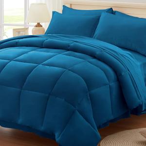 Anluoer Queen Comforter Set 7 Piece, Teal Bed in a Bag with Sheets, Comforters Queen Size Bedding Sets with 1 Comforter, 2 Pillow Shams, 2 Pillowcases, 1 Flat Sheet,1 Fitted Sheet