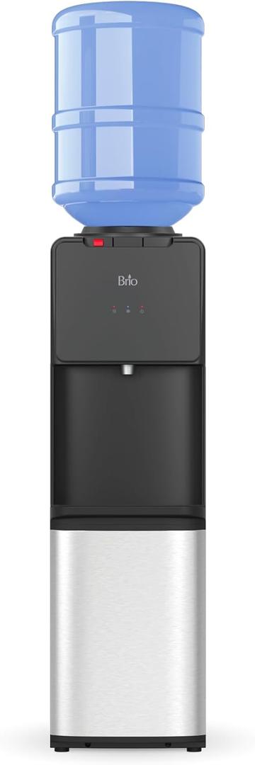 Brio 130 Series Top-Load Water Cooler Dispenser for 3- and 5-Gallon Bottles, Hot & Cold, Spill-Free Loading, Child Safety Lock, Energy Star 3.0, Black & Stainless