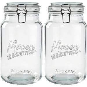 Eleganttime 1 Gallon Mason Jars Wide Mouth 2 Pack,128 oz Large Glass Jar with Airtight Lid,Big Pickle Jar for Food Storage,Canning,Pickling, Fermentation and Preservation