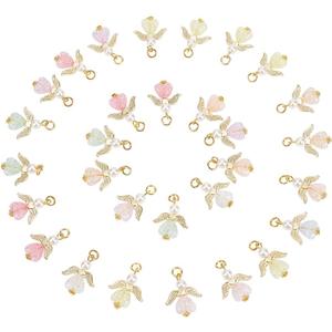 PH PandaHall 30pcs Golden Angel Charms Heart Angle Wing Charms Imitation Pearl Dangles Mixed Colors Angel Wing Pendants Angle Pendants with Jump Rings for Jewelry Making Necklace Earrings Keychains