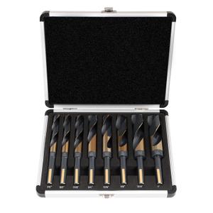 COMOWARE Reduced Shank Drill Bit Set, 8 Sizes from 9/16" to 1", HSS M2, Black & Gold Drill Bit with 3-Flat 1/2" Shank, 135 Split Point, Drills Bits for Metal/Plastic/Wood, with Storage case