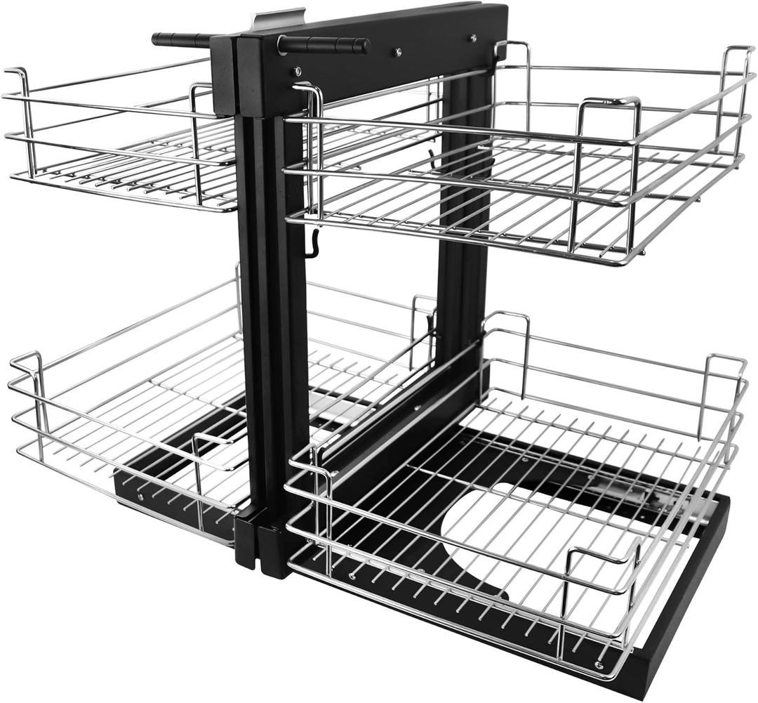 Blind Corner Cabinet Pull Out, 15in opening Soft Close Heavy Duty Kitchen Corner Cabinet Organizer, 4 chrome plated storage baskets, for cabinets Minimum size: 18.89"D*27.16"W*22.83"H
