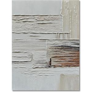 Hand-Painted Thick Texture Art Oil Painting in White and tan Abstract Art Painter House Wall Deco Art 40x28 inches