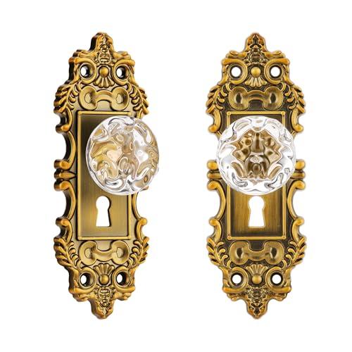 CEYMIO 5.5 Inch Height Vintage Dummy Door Knob Interior 2 Pack Crystal Glass Door Knobs Antique Brass Cabinet Knobs Keyless Decorative Hallway Closet Door Pulls Dresser Gold Door Handles