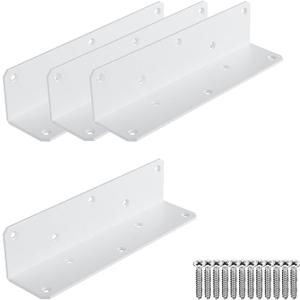 8" x 2" x 2" L Brackets Heavy Duty, Large Iron Corner Bracket Metal Joint, Thickness 3mm Including Screws, for Wooden Bookshelf Furniture Cabinet (White-4PCS)