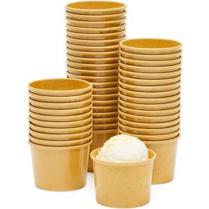 Juvale 50 Pack Brown Paper Ice Cream Cups, Disposable Dessert Bowls for Sundae Bar, Frozen Yogurt (5 ounces)