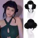 Short Black Wig with Buns for Kids Gilrs Short Black wig With Bangs Cartoon Movie Halloween Cosplay Costume Animie Wigs