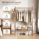 Yoobure Solid Wood Clothes Rack - Heavy Duty Clothing Racks for Hanging Clothes with 8 Hooks, Portable Garment Rack for Dress Shirt Shoe, Freestanding Wardrobe Coat Racks with Shelf for Closet Bedroom