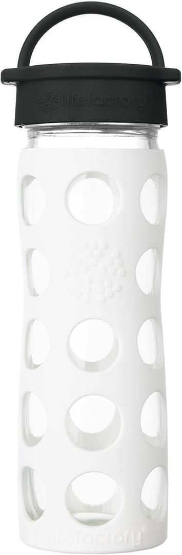 Lifefactory 16-Ounce BPA-Free Glass Water Bottle with Classic Cap and Protective Silicone Sleeve, Optic White