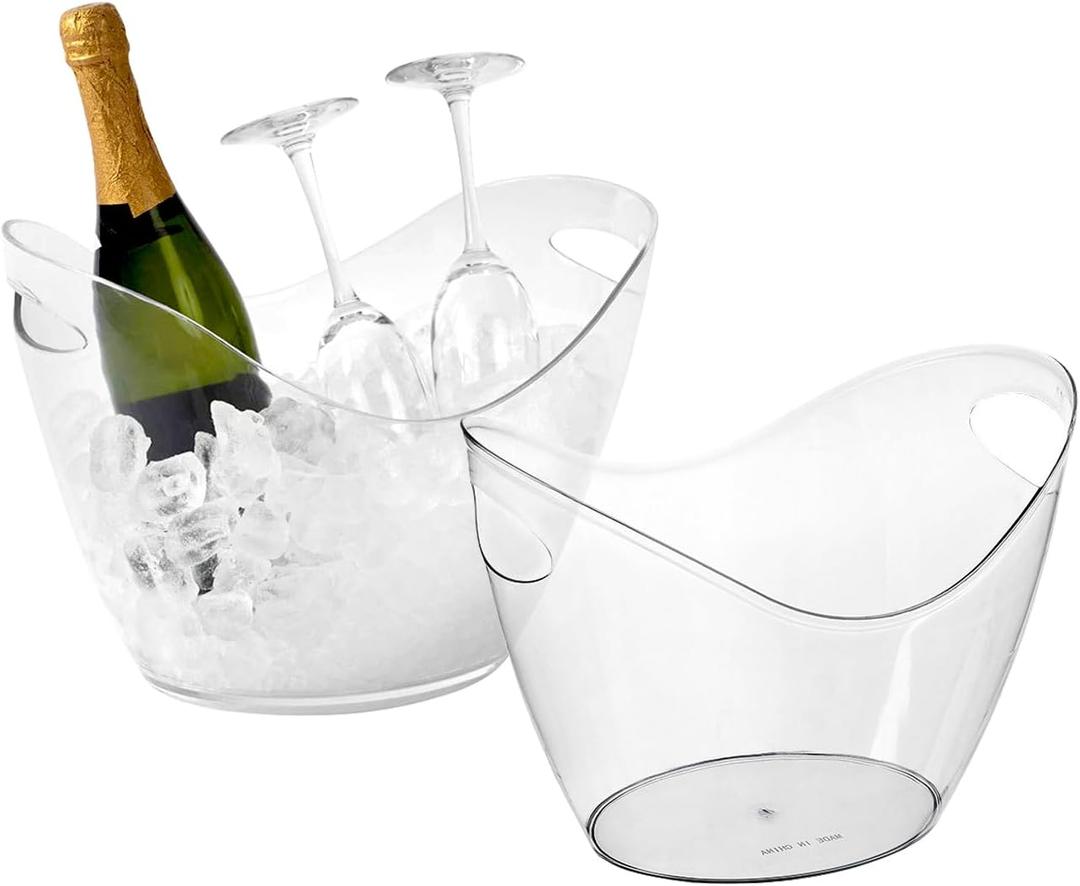 2 Pcs Ice Container 4 Liter Champagne Container Clear Acrylic Beverage Tub Party Drinks Ice Tub for Bottled Beverages, Champagne or Beer Bottles Bar Supplies