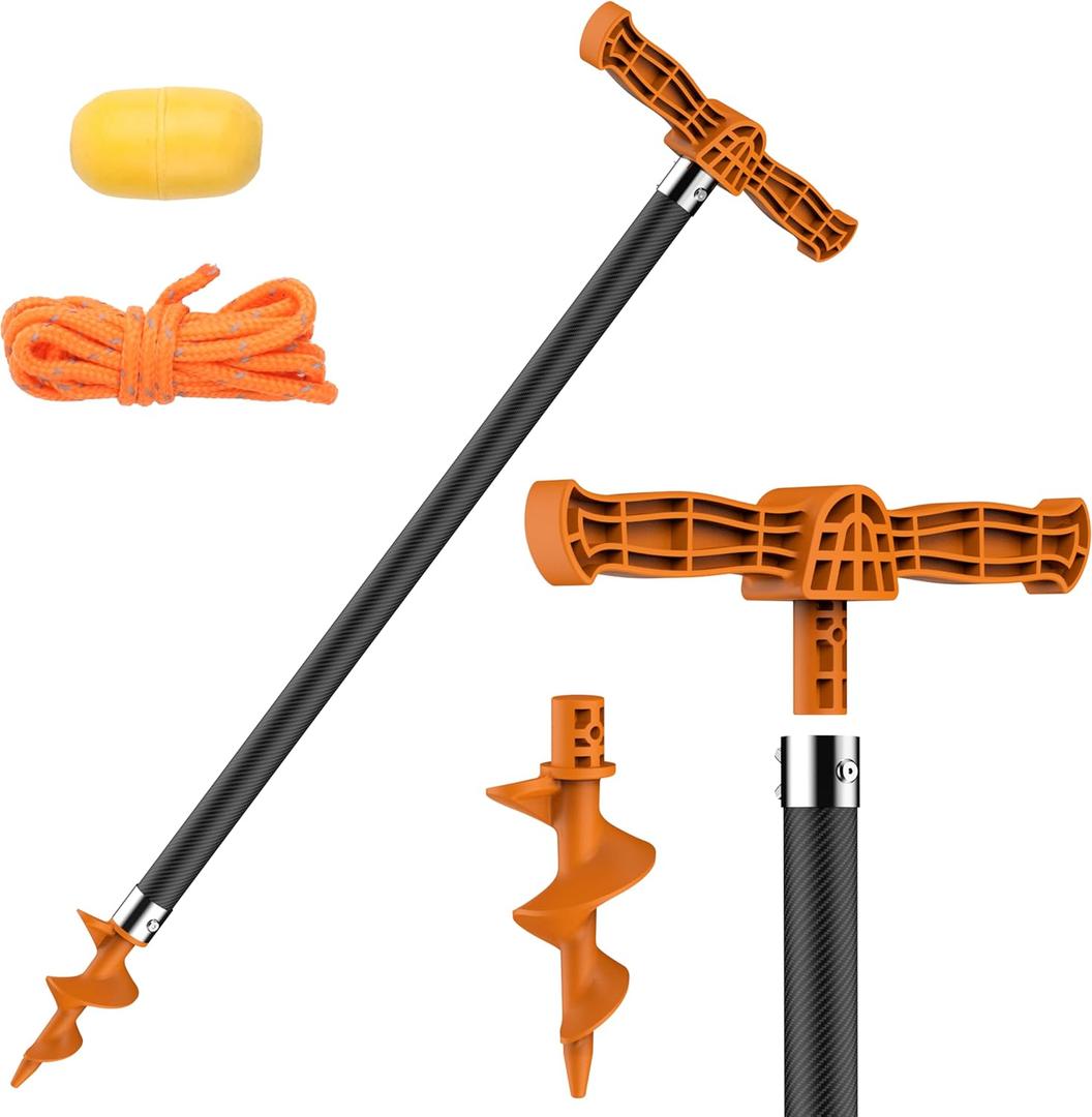 Boat Sand Anchor, 20"/40" Shallow Water Anchor Pole for Boat and PWC, High-Strength Carbon Fiber Tubes, Nylon Glass Fiber Auger, Orange (6.6FT Long Line-Buoy Set Included)