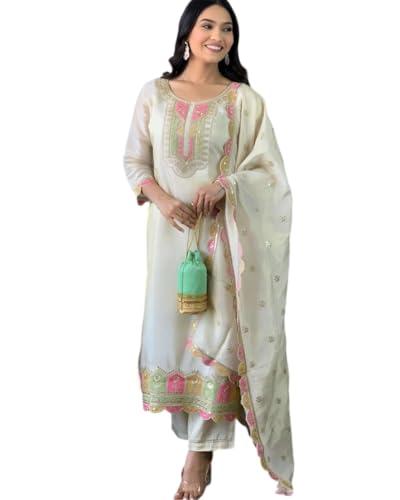 The Red Lion Enterprise Embroidery work Anarkali alia Dress for Women’s 3 Pc Set Party wedding wear Salwar Suit (US, Alpha, Small, Regular, Regular, WHITE 2)