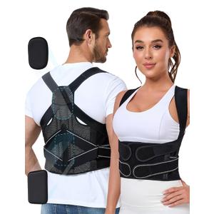 Posture Corrector for Women and Men with Bionic System, Precise Full Back Support Back Brace for Upper and Lower Back Pain Relief with Two 3D Pads (L (Waist 40''-46''), Black)