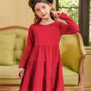 Arshiner Girl Long Sleeve Dress Tiered Ruffle Swing Tunic Shirt Dress (Red)