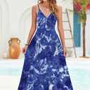 AUSELILY Womens Summer Dress 2025 Sleeveless V Neck Formal Party Evening Cocktail Long Dress with Pockets (Blue, L)