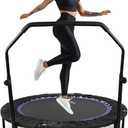 48" Foldable Mini Trampoline, Indoor Outdoor Fitness Trampoline for Adults Indoor/Garden Workout, Exercise Rebounder with Adjustable Foam Handle, Max Load 440lbs (U-Shape, Purple)