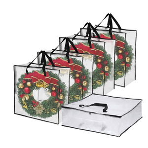 5 Pack Clear Christmas Wreath Storage Container, 26" Large Plastic Garland Container, Large Square Gift Bag Storage Organizer, Garland Decor Organizer， Clear Storage Bags for Xmas Seasonal Wreath