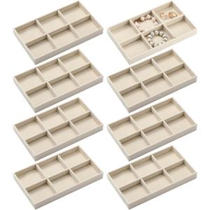 Highergo 8 Pcs Small Velvet Jewelry Trays Stackable Drawers Organizer Ring Earring Storage Trays, 8.3x4.7x1''(6 Grids)