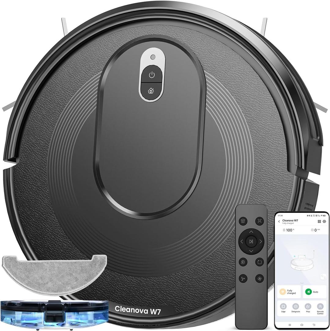 W7 Robot Vacuum and Mop Combo, 2 in 1 Mopping Robotic Vacuum Cleaner with Watertank and Dustbin, Self-Charging, Slim, Max 120mins Runtime for Hard Floor, Carpet Cleaning (Medium)