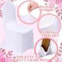 Mepase 100 Pcs White Chair Covers Set with 50 Stretch Spandex Chair Covers 50 Chairs Sashes Bows Universal Fitted Cover Removable Washable for Wedding Party Dining Banquet(White, Pink)