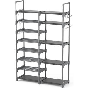 ROJASOP Shoe Rack, Shoe Storage Organizer for Closet Entryway Garage Bedroom, 8 Tier Tall Metal Shoe Shelf for 26-32 Pairs Boots & Shoes, Adjustable Shoe Stand for Small Space (Grey)
