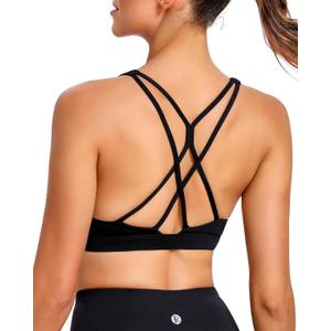 RUNNING GIRL Strappy Sports Bra for Women Sexy Crisscross Back Light Support Yoga Bra with Removable Cups (Medium, 3-black)