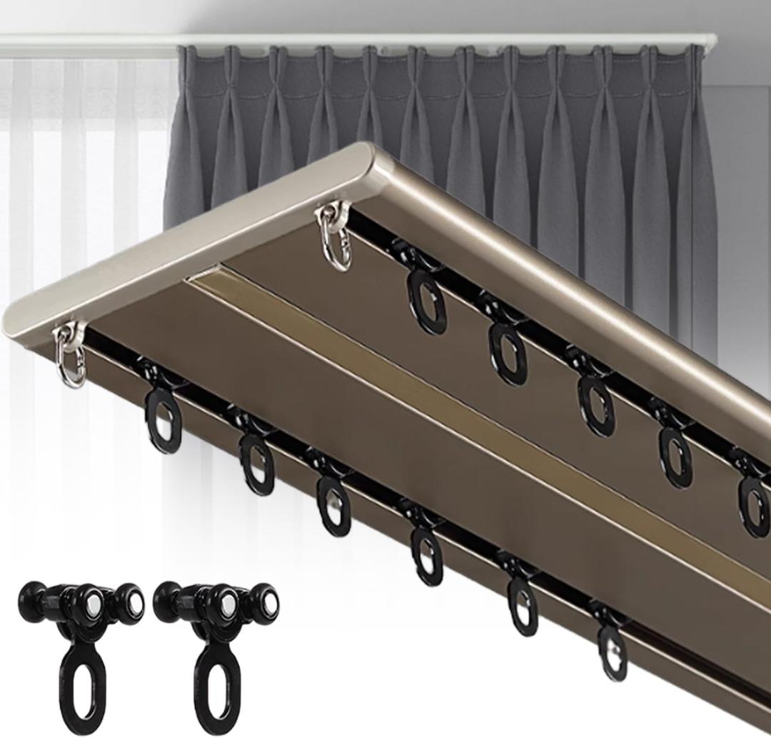 Double Row Curtain Track, Silent Aluminum Alloy Ceiling Curtain Track System, Heavy Duty Sliding Rails for Curtains, Room Divider for Bedroom Living Room Hospital (Champagne, 3.2m(10.5ft)