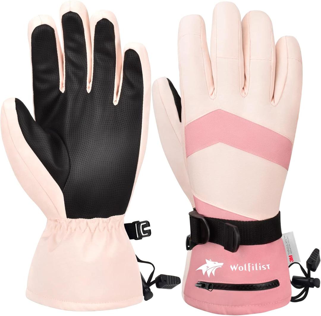 Ski Gloves Waterproof Windproof - 3M Thinsulate Insulated Warm Snow Gloves, Snowboard Gloves with Zipper Pocket, Touchscreen Winter Gloves for Men Women (Small)