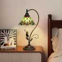 Tiffany Table Lamp Green Peacock Tail Stained Glass Lamp Tiffany Style S Leaves Vintage Desk Light for Bedside Living Room Office Dormitory Dining Room, 10"D x 10"W x 20"H