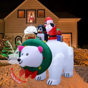 Lumiwind 7.7FT Christmas Inflatable Santa Claus Riding Polar Bears with Shaking Head Outdoor Blow Up Yard Decoration with Built-in LED Lights Xmas Party Indoor Outdoor Décor for Lawn Garden Holiday