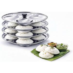 Stainless Steel Idli Stand 4 Tier Silver Idli Maker Rack for Soft Idlis Durable Steamer Accessory for Pressure Cooker and Electric Cooker Indian Cooking Use.