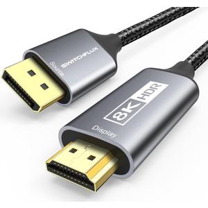 DisplayPort 1.4 to HDMI 2.1 Cable (8K@60Hz,4K@120Hz,2K@144Hz) 10ft Uni-Directional DP (Source) to HDMI (Display) Braided Cord Supports HDCP 2.3 HDR10 Display Port for AMD, NVIDIA, and PC