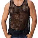 ABAFIP Men's Fishnet Mesh Tank Top Sleeveless Sheer Shirt Gym Workout Fitted Muscle Top Undershirt Black Small