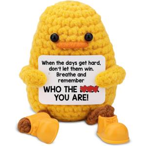 Funny Positive Crochet Animals Duck Gifts for Coworkers Friends - Motivational Christmas Birthday Gifts - Cute Mini Handmade Emotional Support Crochet Duck Decor