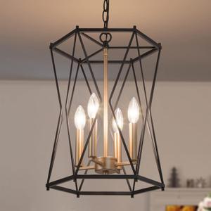 Durent Lighting Black and Gold Chandelier, Modern 4 Light Chandelier Light Fixture with Cage Shape for Dining Room, Bedroom, Living Room, Kitchen Island and Foyer