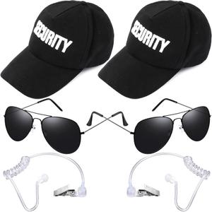 6 Pcs Playing Cosplay Toy Secret Service Dress up Includes Earplugs Acoustic Tube Headset Sunglasses and Black Security Hat for Teens Boys Playing Cosplay Costume Party Accessory Kit (Black)