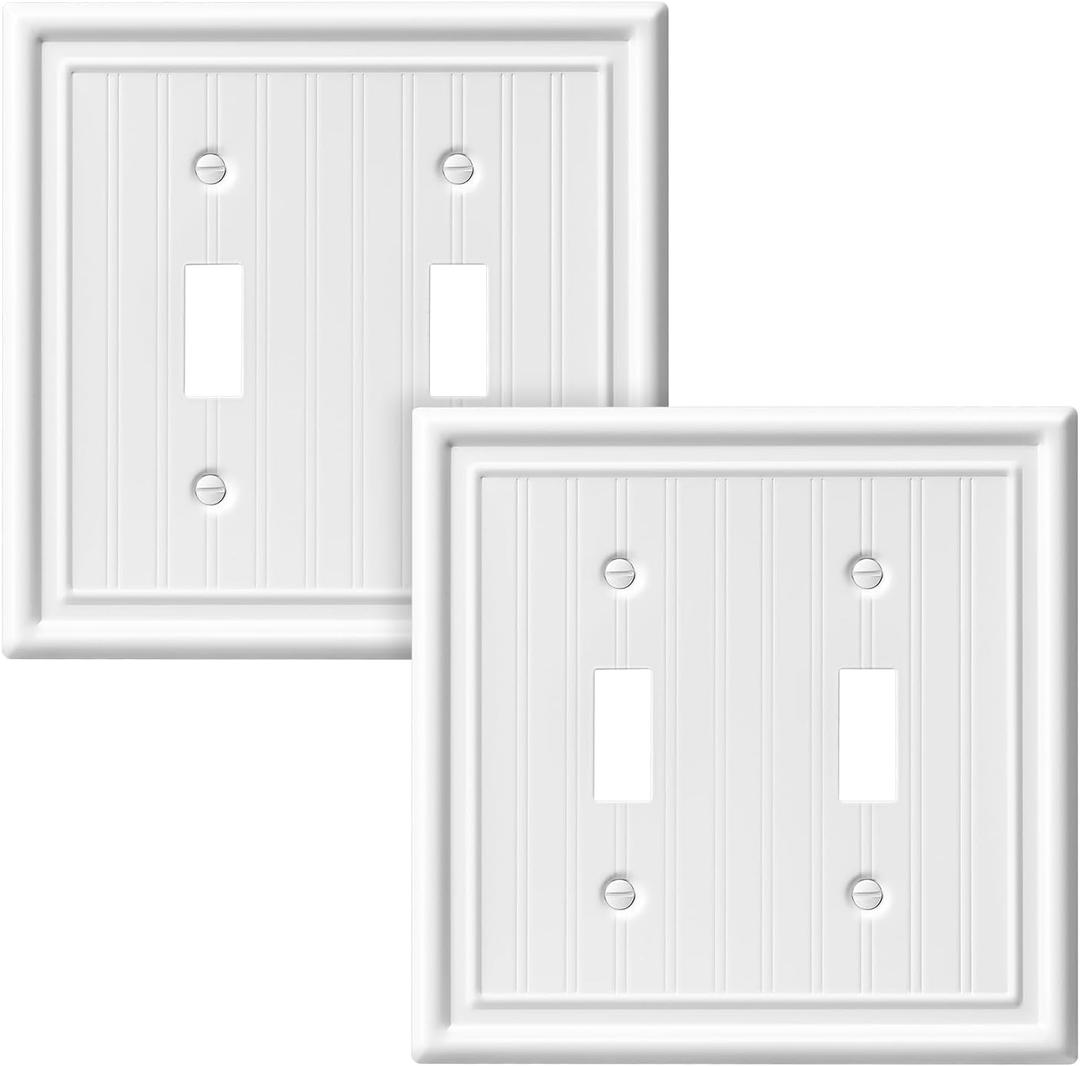 DEWENWILS White Outlet Covers, Switch Plates, Decorative Metal Wall Plates | 2 Pack, 1-Gang Standard Size, Ideal for Light Switches Double Toggle, Dimmers, Sockets