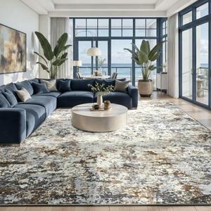 Toneed Abstract Area Rug Modern Washable Rug Soft Non Slip Rug Low Pile for Bedroom Living Room Dining Room Brown/Grey 8x10 Feet