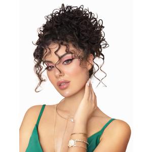 ALXNAN Messy Hair Bun Hair Piece for Women Elastic Drawstring Loose Wave Curly Buns Short Dark Brown Synthetic Ponytail Extension Hair Bun Extensions Thick Updo Hairpieces for Women Daily Use. (8 Inch)