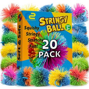 Stringy Balls & Sensory Toys for Kids 20 Pack - Stocking Stuffers For Kids Ages 4 5 6 7 8 + Year Old Gift Ideas - Best Birthday Toddler Gifts for Boys & Girls - Monkey Pom Balls Fidget Toys Party Pack