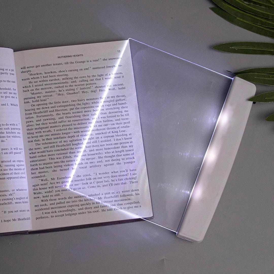 Flat Book Lights for Reading at Night in Bed Clear LED Book Page Light Bookmark Light for Reading Illuminator Panel Plate Lamp Board Wireless (White)
