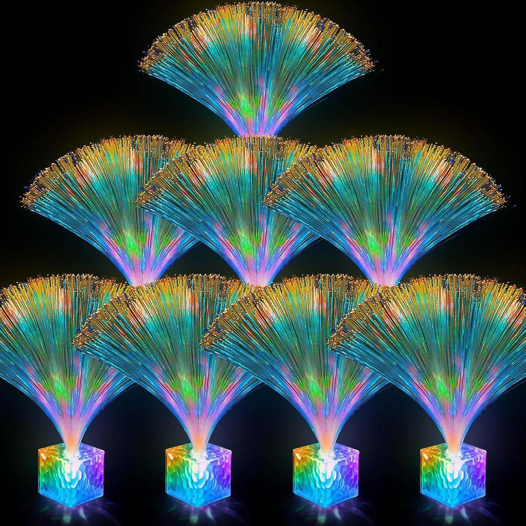 Amylove 8 Pcs Mini Fiber Optic Lamp Bulk LED Light Color Changing Table Centerpiece Glow in The Dark Party Favors Supplies for Wedding Graduation Birthday Disco Dance Decorations (9 Inch, Clear)
