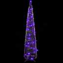 Aoriher 5 ft Pre-lit Pop up Collapsible Black Christmas Tinsel Tree Decor with Purple String Lights Reusable Artificial Sequins Pencil Slim Tree with 4 Legged Bracket Holiday Party Indoor Outdoor Home