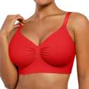 SHAPELLX Wireless Comfy Bra for Women Seamless Bra Non Padded Soft Bralette V Neck Everyday Bras with 4 Rows of Hooks (Medium, Red)